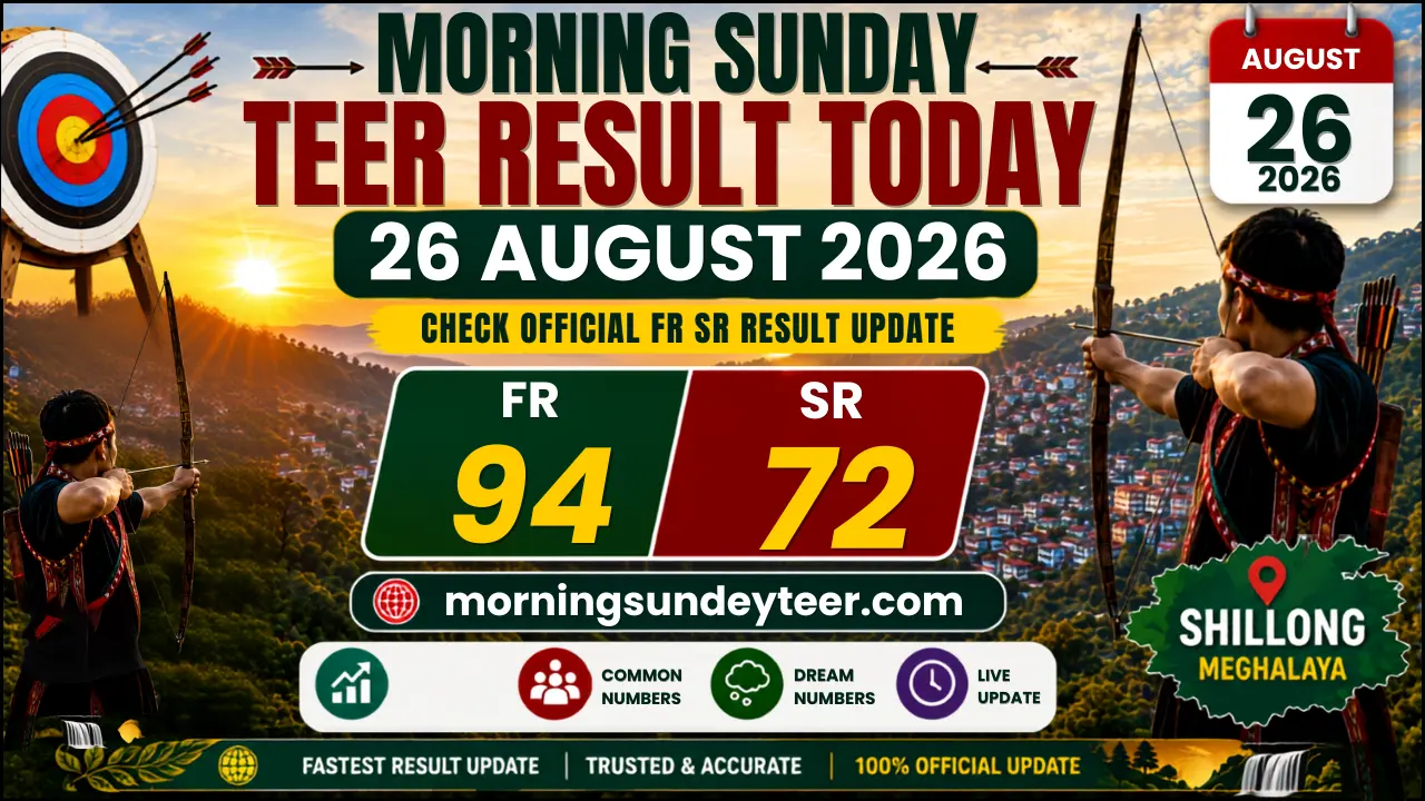 Morning Sunday Teer Result Today 26 August 2026 – Shillong Teer Morning Result Today, FR SR & History